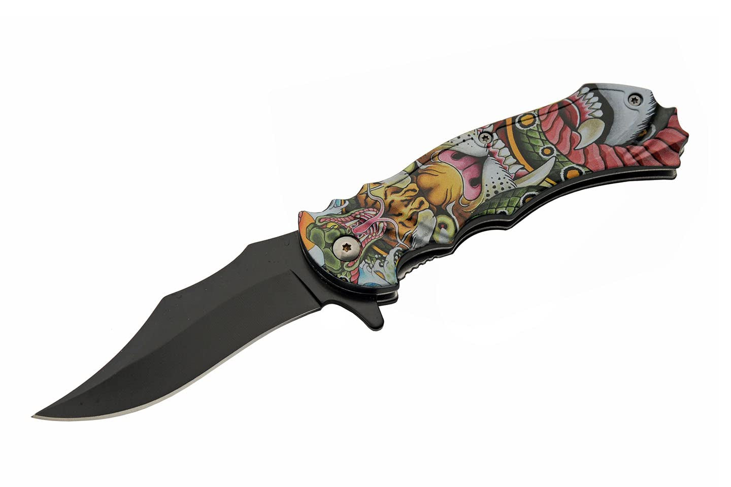 8” Tiger & Snake Assisted Open EDC Folding Knife with Pocket Clip