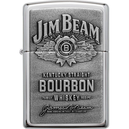 Zippo 16928 Jim Beam Label Pewter Emblem Zippo Lighter with High Polished Chrome Finish