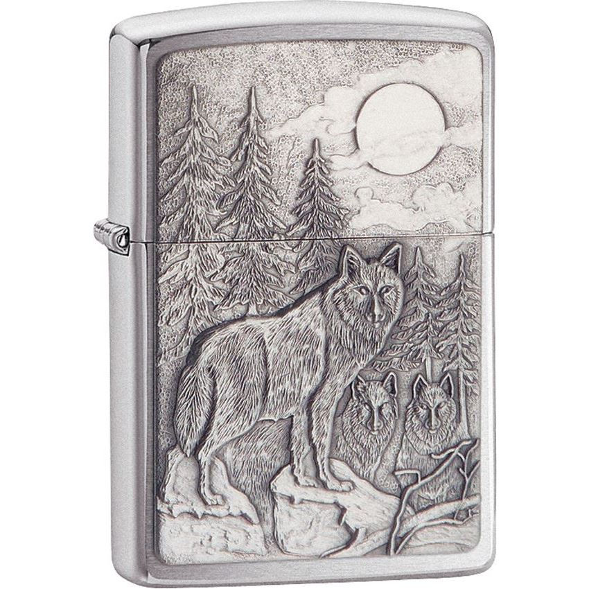 Zippo 20855 Timberwolves Emblem Zippo Lighter with Brushed Chrome Finish