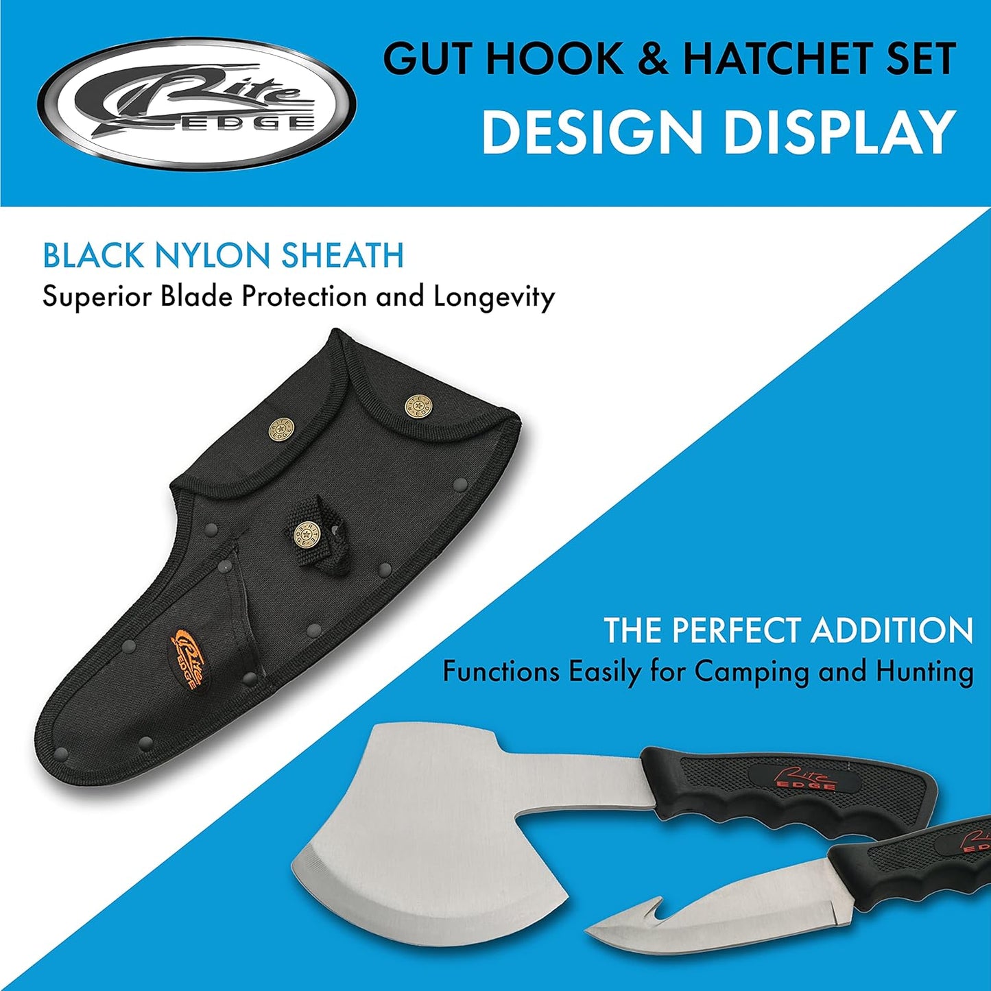 Szco Supplies Gut Hook and Hatchet Combination Hunting/Survival Knife Set, Black