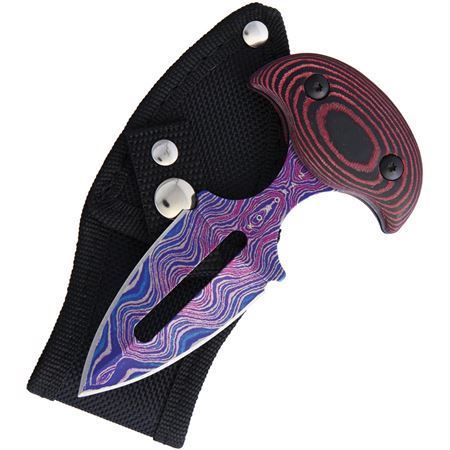 Komoran 029 Push Dagger Purple Fixed Blade Knife Black and Pink Handles