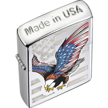 Zippo 28449 Eagle Flag with High Polish Chrome Finish