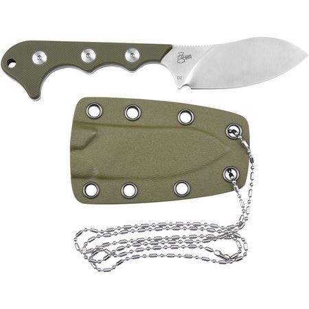 QSP Knife 125C Neckmuk Neck Satin Fixed Blade Knife Green Handles