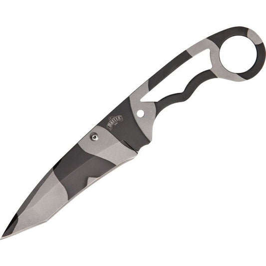 China Made 4238 Neck Fixed Urban Camo Finish Stainless Blade Knife with Skeletonized Handle