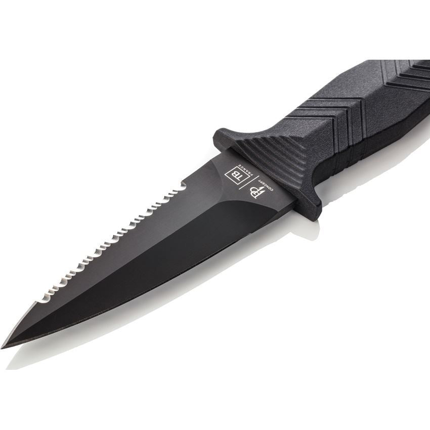 TB Outdoor 002 Protecteur Tactical Serrated Black Fixed Blade Knife Black Handles