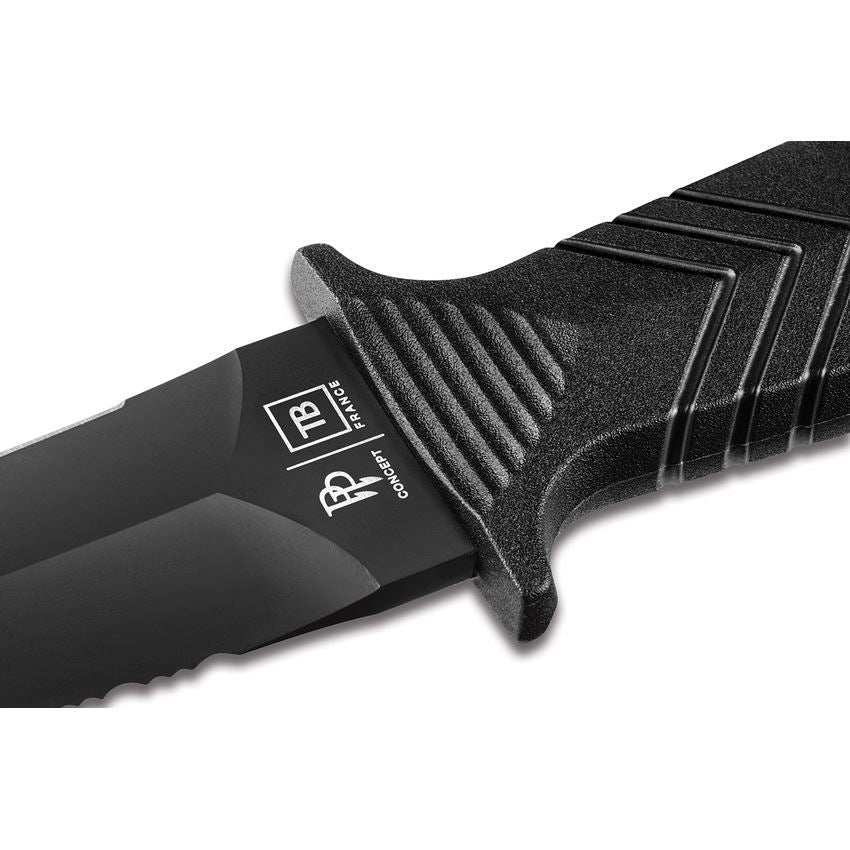 TB Outdoor 002 Protecteur Tactical Serrated Black Fixed Blade Knife Black Handles