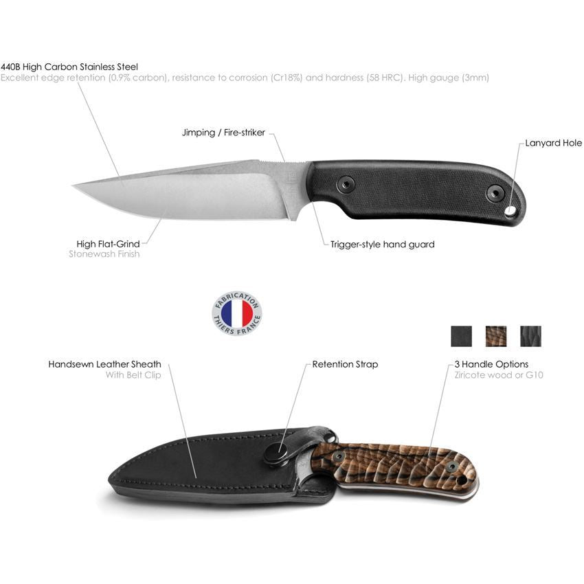 TB Outdoor 047 Commandeur Satin Fixed Blade Knife Brown Handles