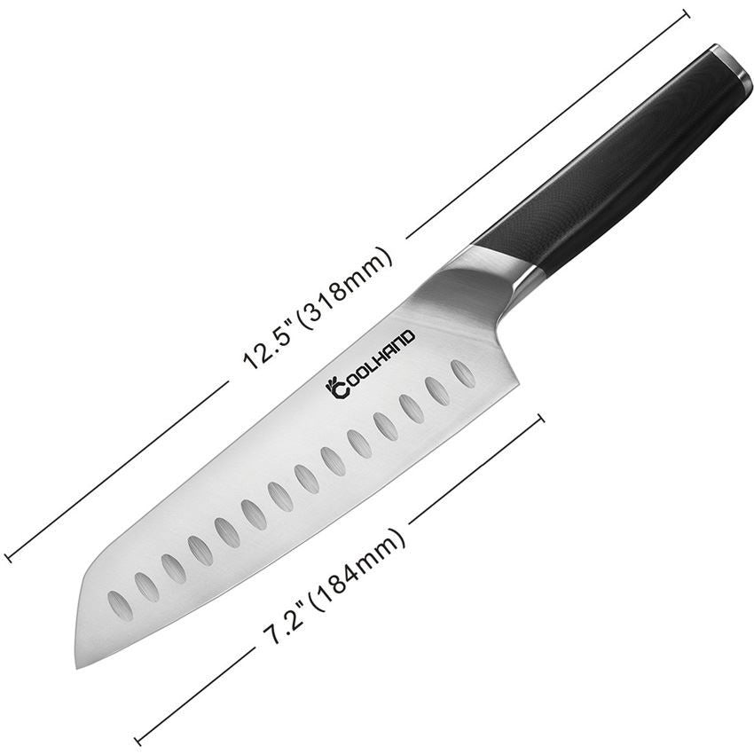 Coolhand 7197GG10 Santoku 7197GG10 Stainless Fixed Blade Knife Black Handles