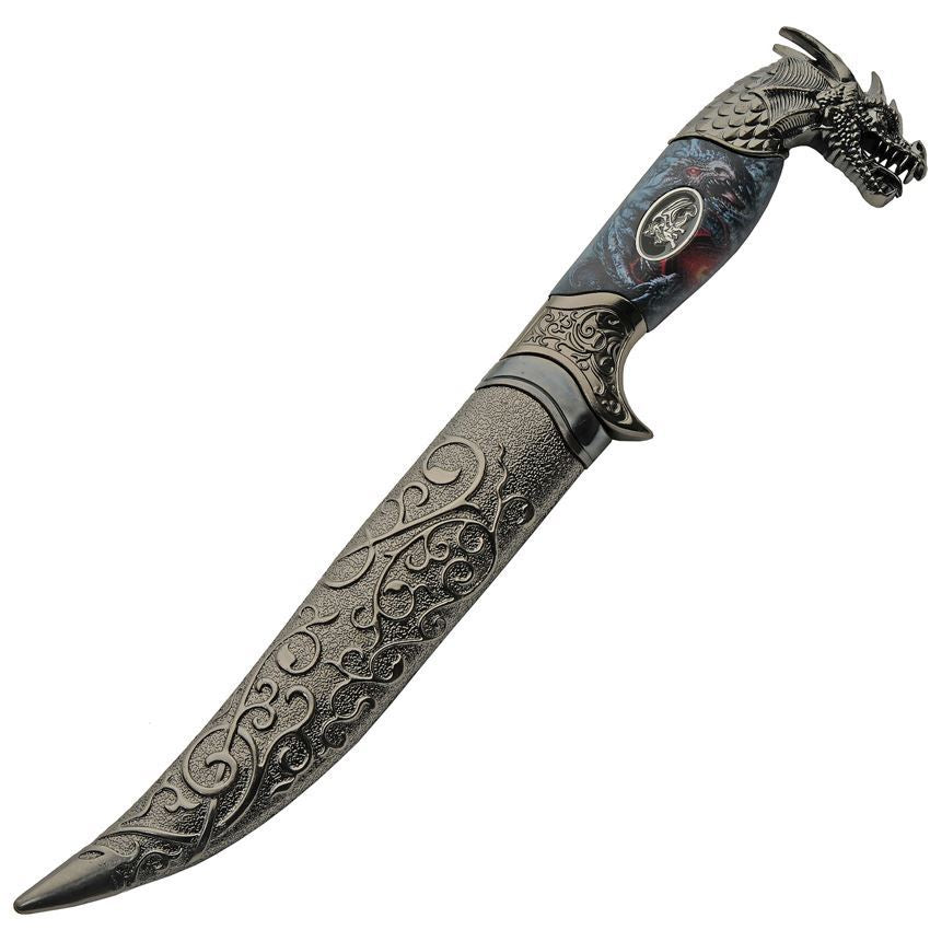 Rite Edge 211564 Roaring Dragon Dagger Stainless Fixed Blade Knife Blue/Silver Handles