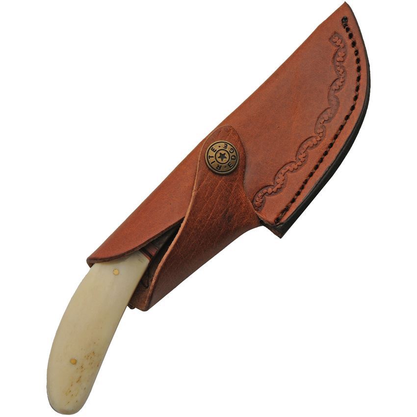 Rite Edge 8029 Curved Stag Skinner Satin Fixed Blade Knife Natural Smooth Handles