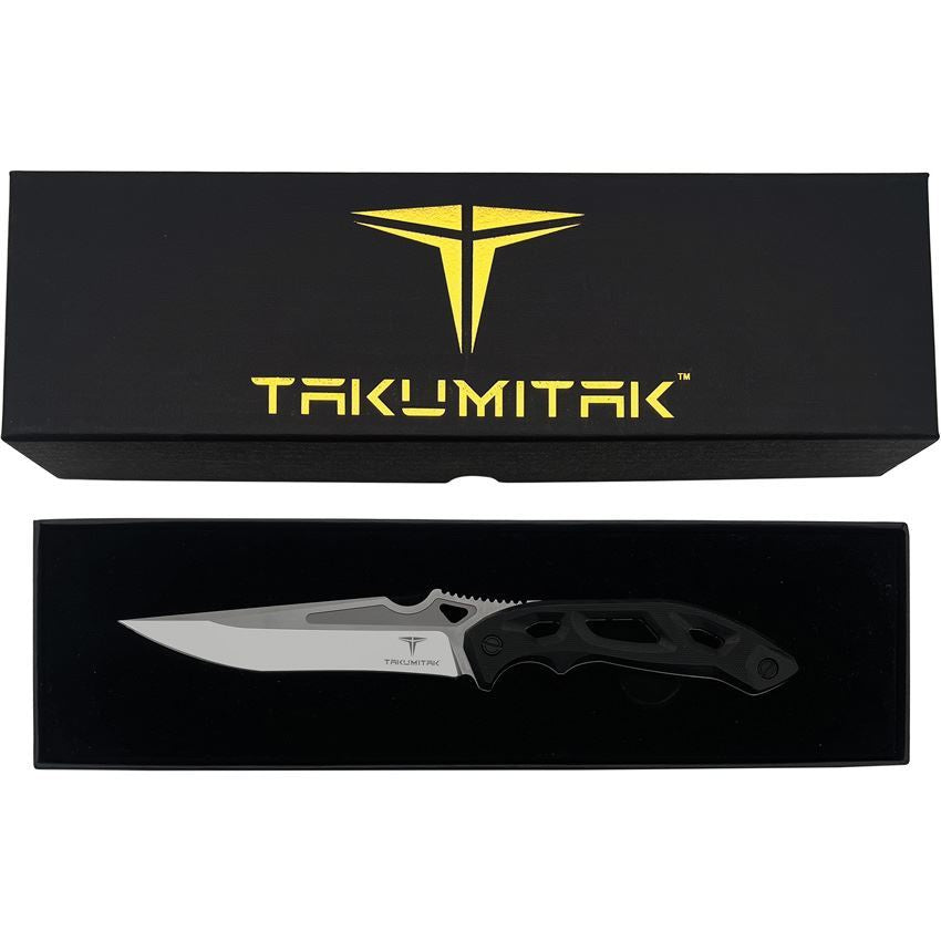 Takumitak 209SL Unhinged Satin Fixed Blade Knife Black Handles