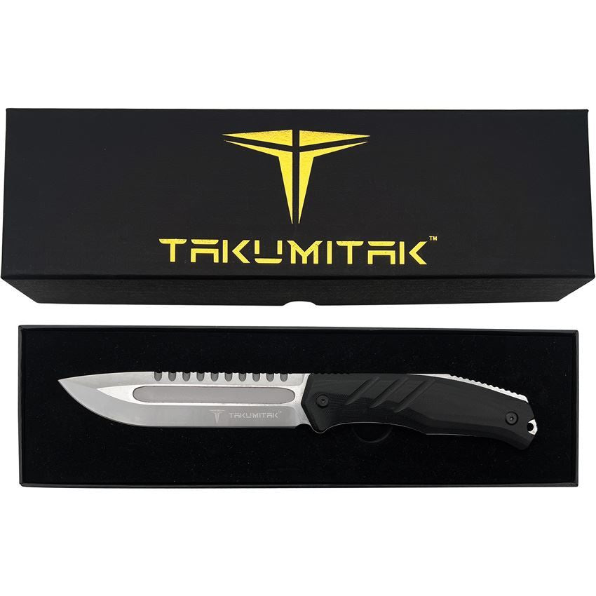 Takumitak 211SL Exit Point Satin Fixed Blade Knife Black Handles