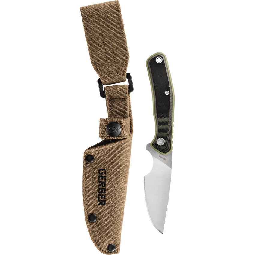 Gerber 3934 Downwind Caper Stonewash Fixed Blade Knife Black/Green Handles