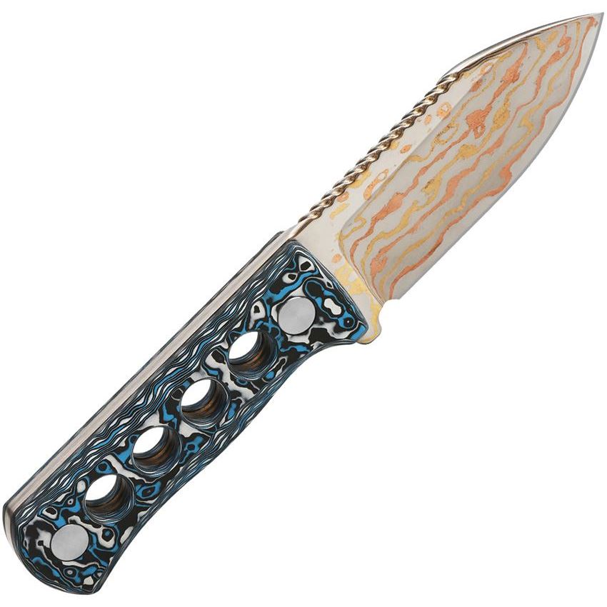 QSP 141G Canary Neck Steel Fixed Blade Knife Black White/Blue Handles