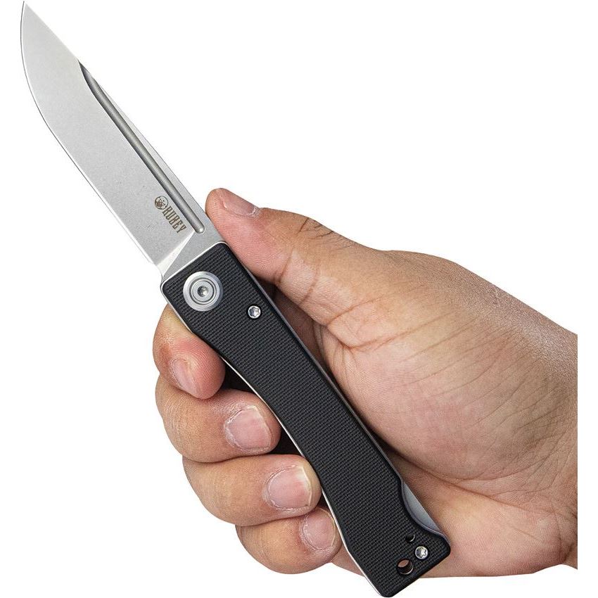 Kubey 2102A Akino Bead Blast Lockback Knife Black G10 Handles