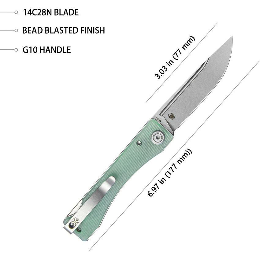 Kubey 2102B Akino Lockback Knife Jade G10 Handles