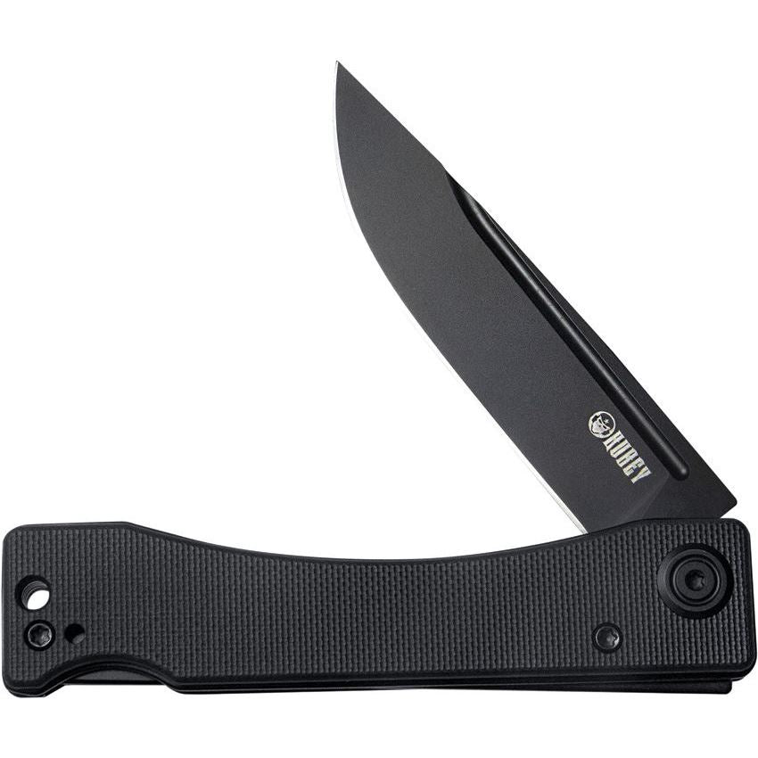 Kubey 2102D Akino Black Stonewash Lockback Knife Black G10 Handles