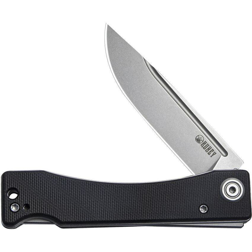 Kubey 2102A Akino Bead Blast Lockback Knife Black G10 Handles