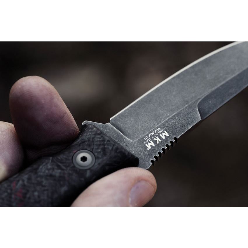 MKM-Maniago TPFDCFDRD TPF Defense FAT Black Stonewash Fixed Blade Knife Carbon Red Handles