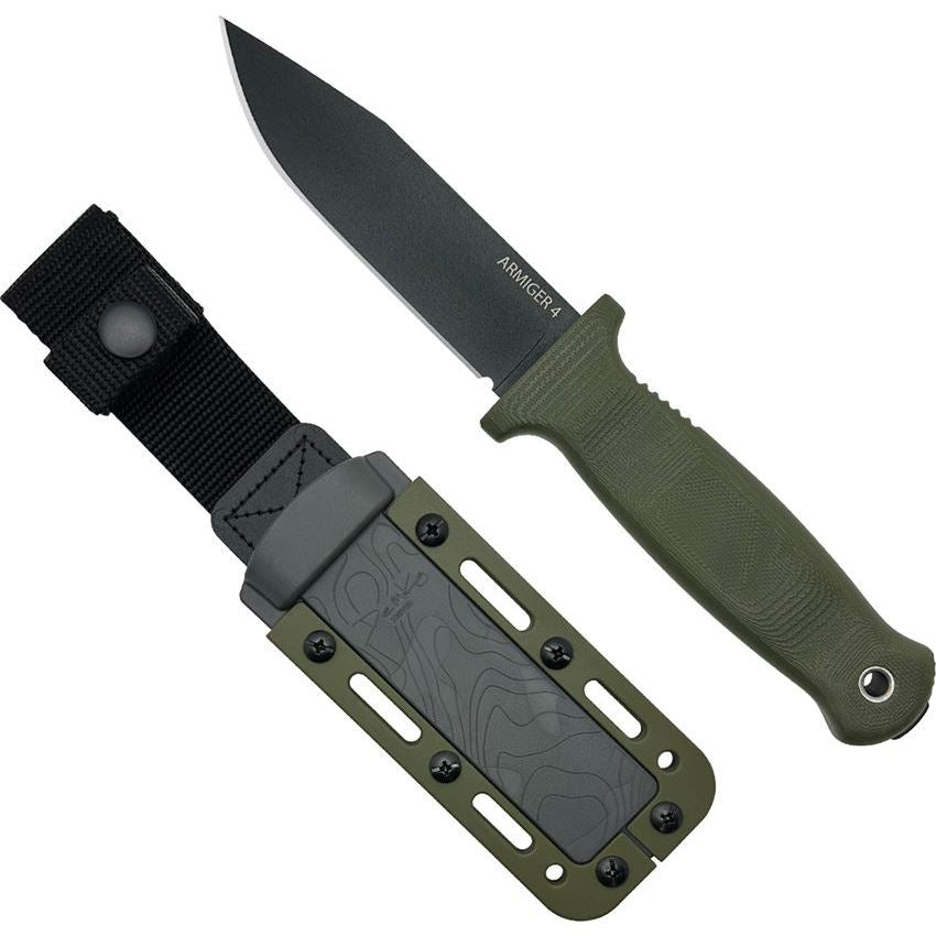 Demko 09654 Armiger 4 Clip Black Fixed Blade Knife OD Green Handles