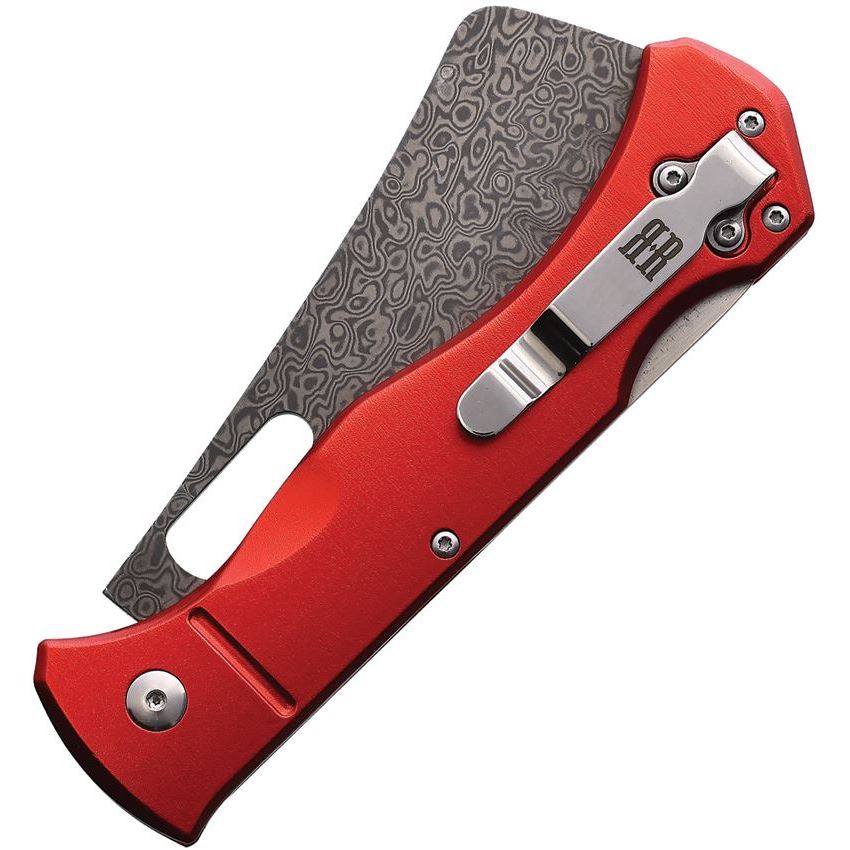 Rough Rider 2536 Large Sous Chef Cleaver Damascus Lockback Knife Red Handles