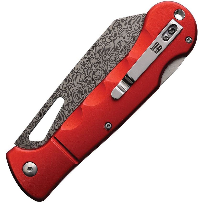 Rough Rider 2538 Small Sous Chef Cleaver Damascus Lockback Knife Red Handles