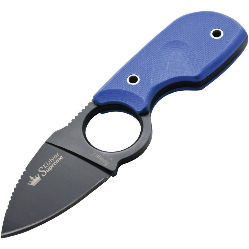 Kizer 0099 Amigo Z Neck Fixed Black Tini Finish Blade Knife with Blue G-10 Handles