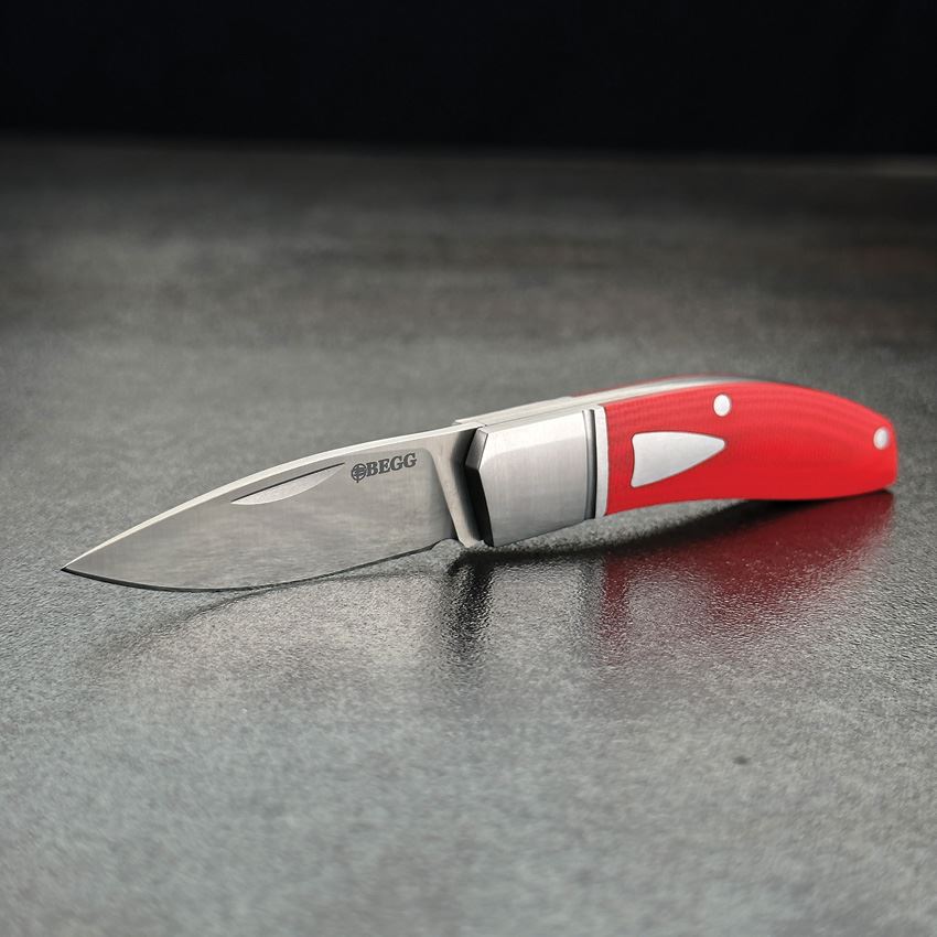 Begg 044 Mini Hunter Drop Point Slip Joint Knife Stainless Bolster Red Handles