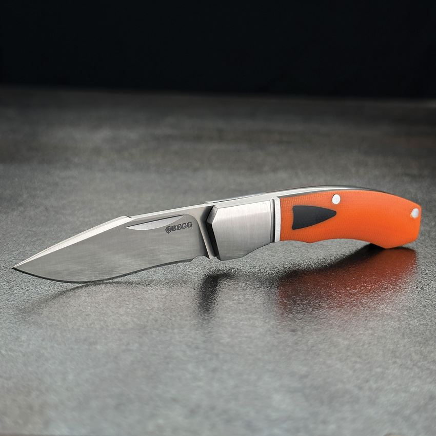 Begg 042 Mini Hunter Recurve Slip Joint Knife Black/Orange Handles