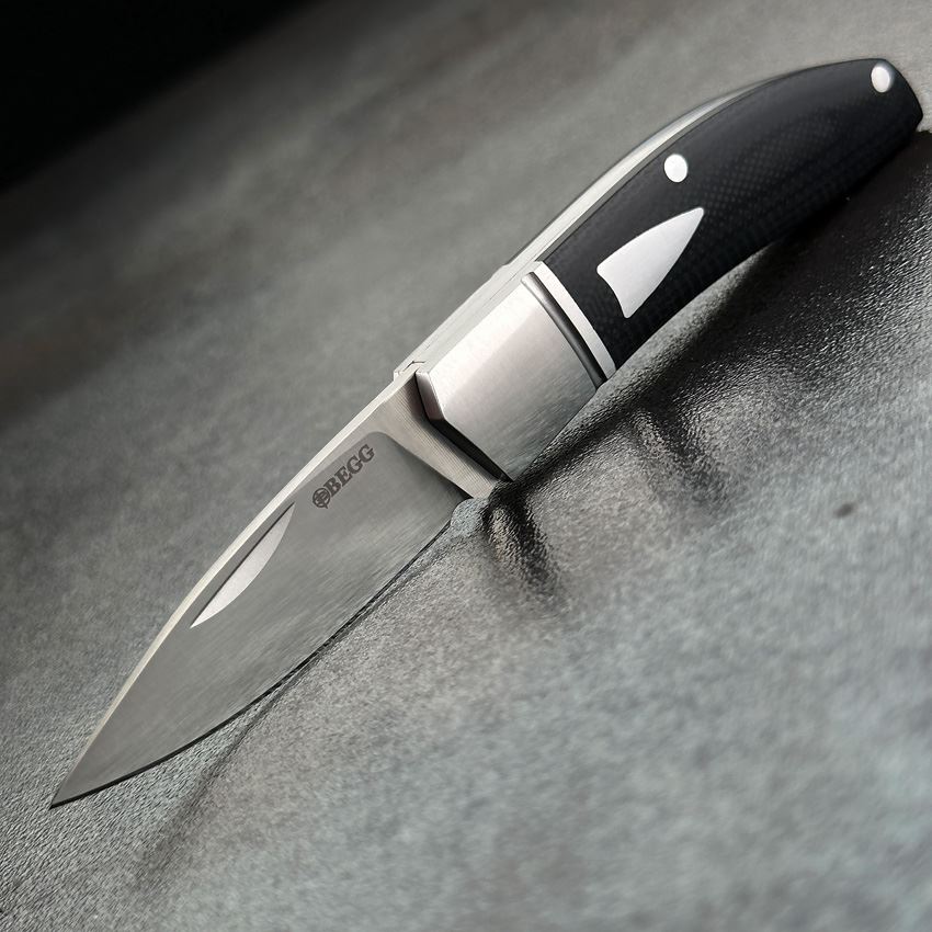 Begg 043 Mini Hunter Drop Point Slip Joint Knife Stainless Bolster Black Handles