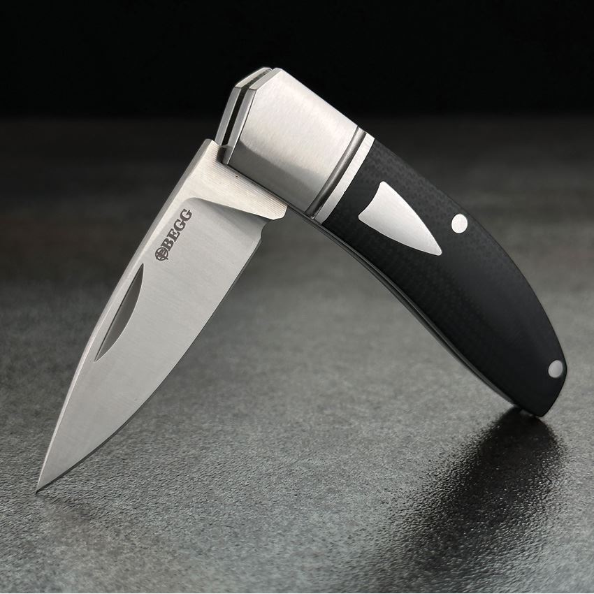 Begg 043 Mini Hunter Drop Point Slip Joint Knife Stainless Bolster Black Handles