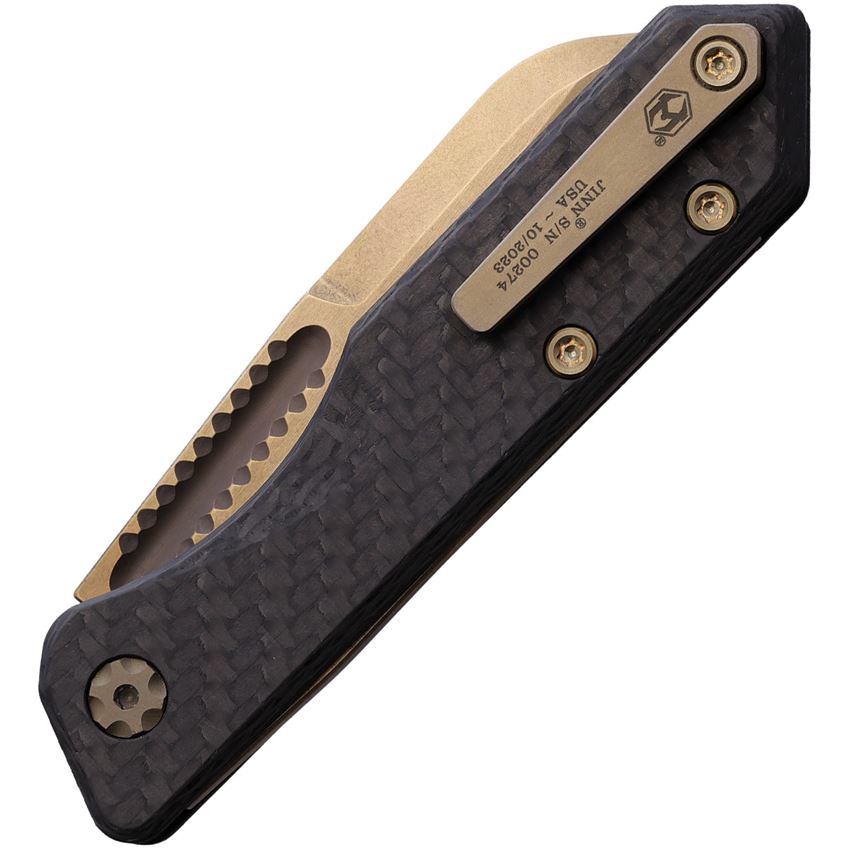 Heretic 0137A Jinn Bronze Stonewashed Slip Joint Knife Carbon Fiber Handles