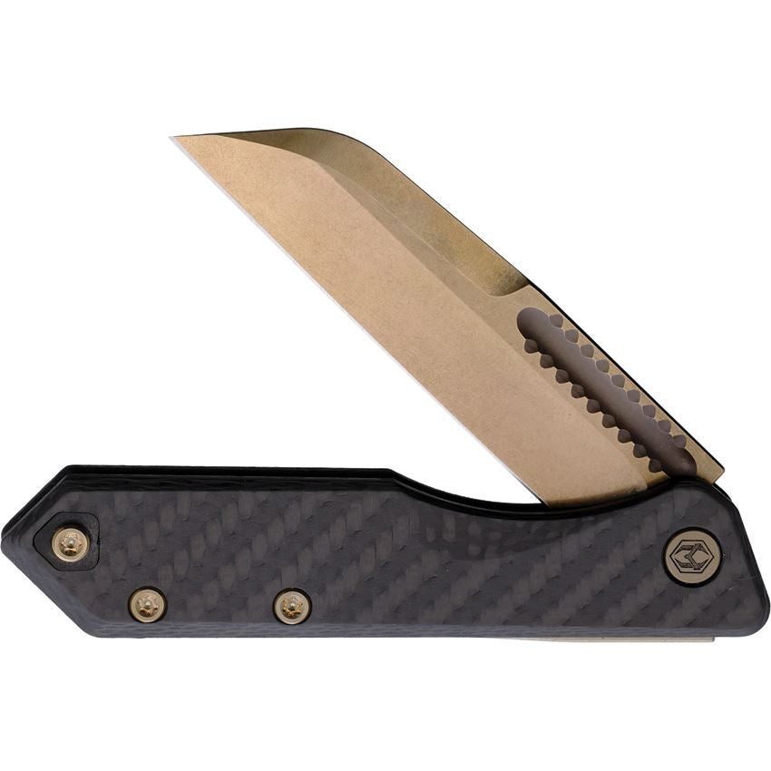 Heretic 0137A Jinn Bronze Stonewashed Slip Joint Knife Carbon Fiber Handles