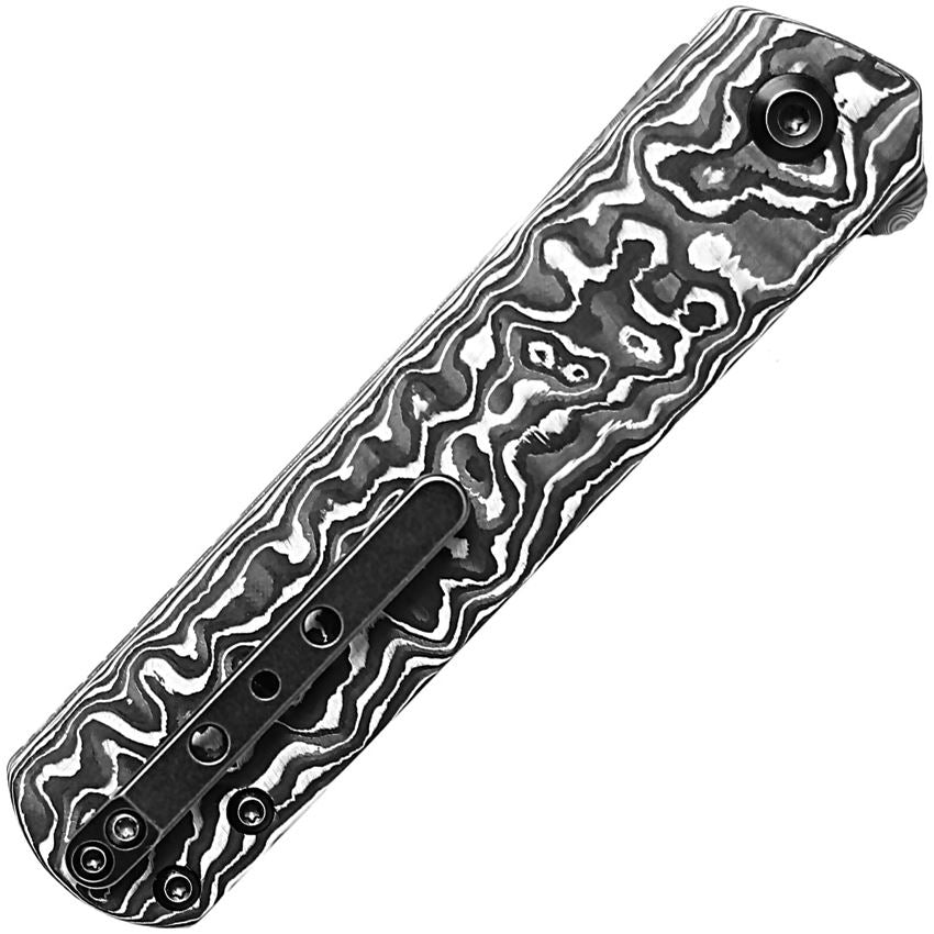 Kansept 2020T1 Foosa Damascus Slip Joint Knife Black/White Handles