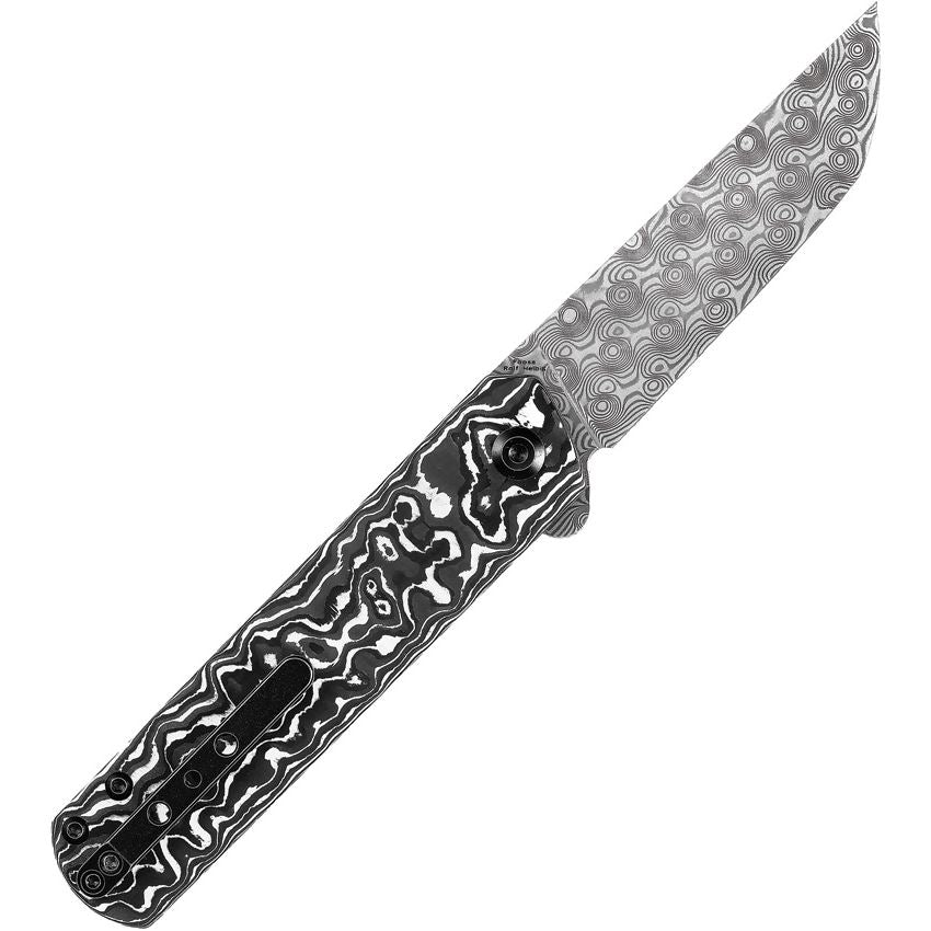 Kansept 2020T1 Foosa Damascus Slip Joint Knife Black/White Handles