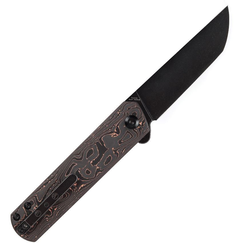 Kansept 2020T3 Foosa Black Stonewashed Slip Joint Knife Copper Foil Handles