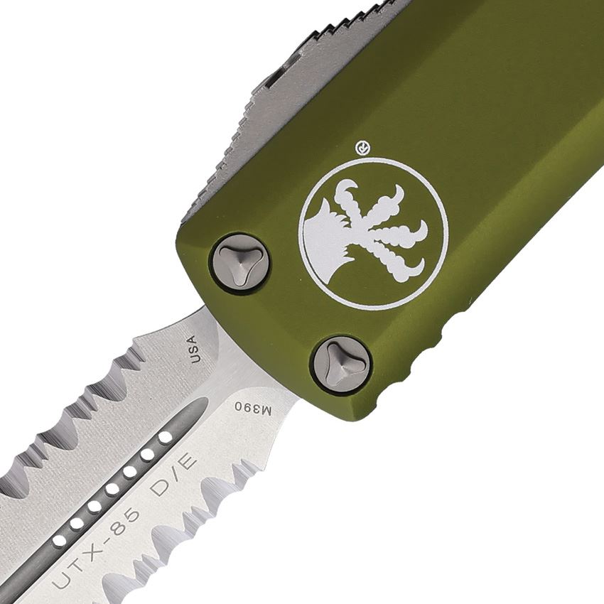 Microtech 23211OD Auto UTX-85 Part Serrated Double Edge Dagger OTF Knife OD Green Handles