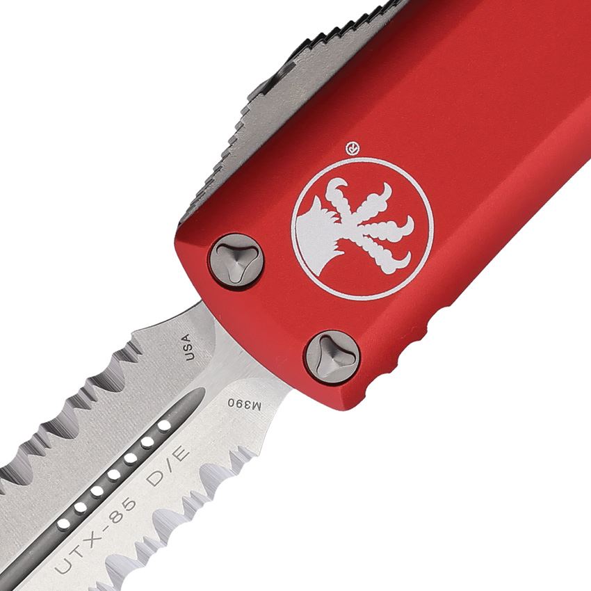 Microtech 23211RD Auto UTX-85 Part Serrated Double Edge Dagger OTF Knife Red Handles