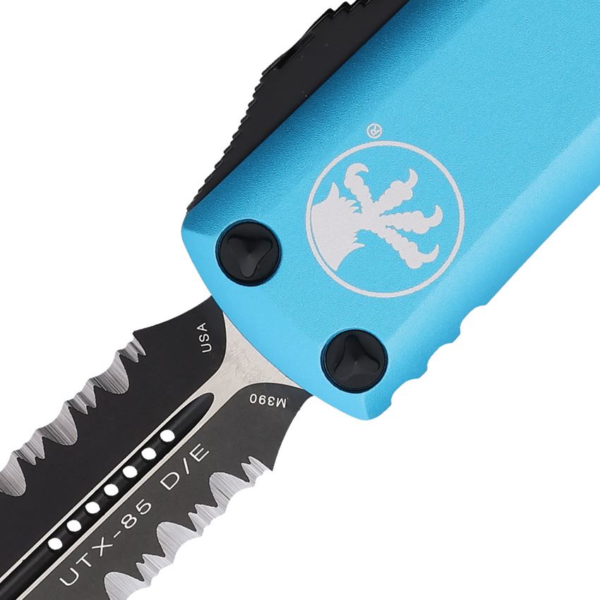 Microtech 2322TQ Auto UTX-85 Two Tone Part Serrated Double Edge Dagger OTF Knife Turquoise Handles