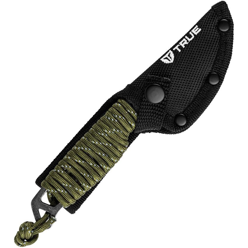 TRUE FXK1020 NEKKID Black Stonewashed Fixed Blade Knife Green Wrapped Handles