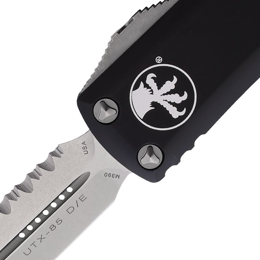 Microtech 23212 Auto UTX-85 Stonewashed Serrated Dagger Edge OTF Knife Black Handles