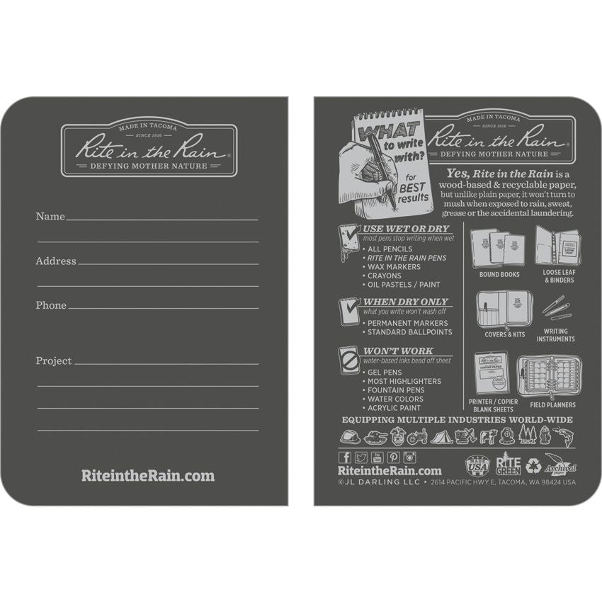 Rite in the Rain 871FXM Stapled Mini Notebook Pack 3