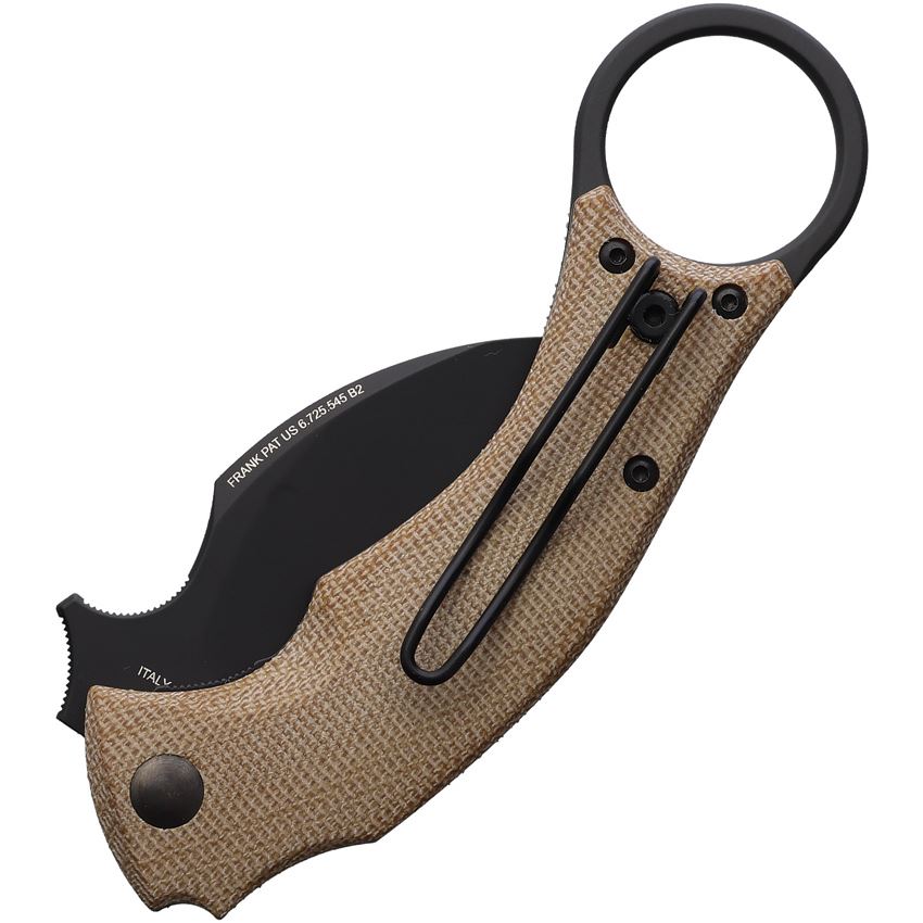 Fox 591MN Bastinelli BlackBird Black Karambit Knife Tan Handles