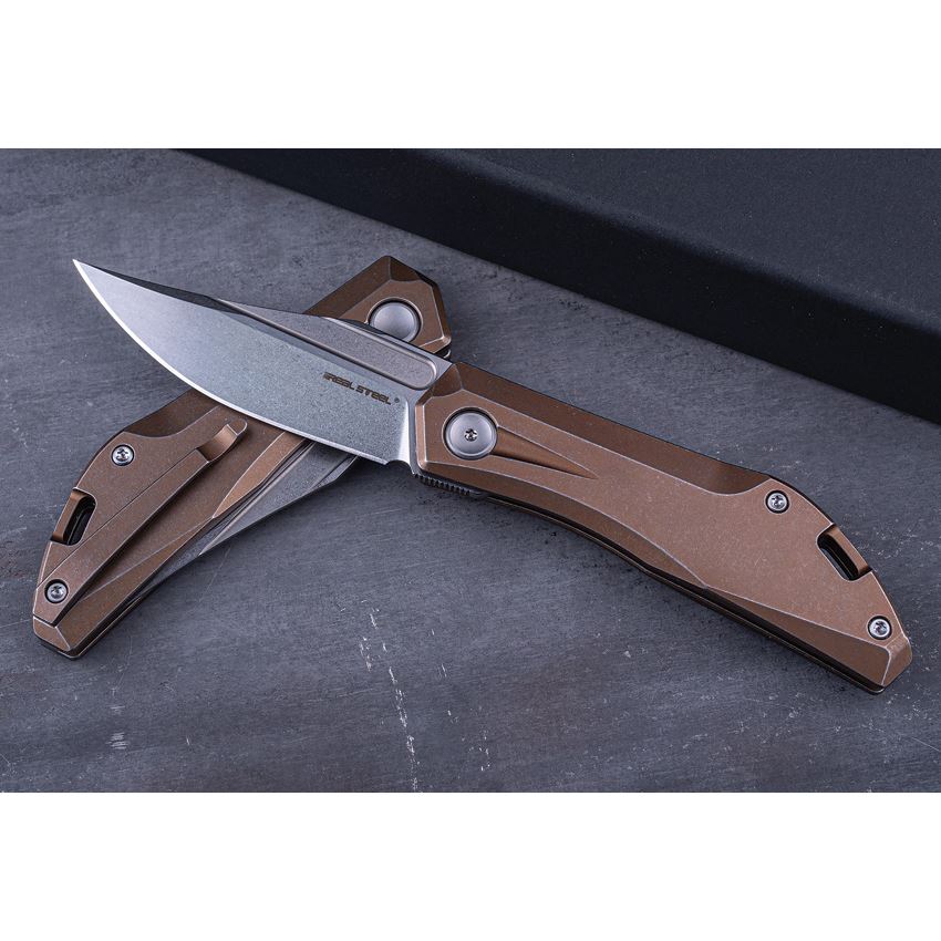 Real Steel 7042 Ventus Stonewash Slip Joint Knife Bronze Stonewash Ti Handles