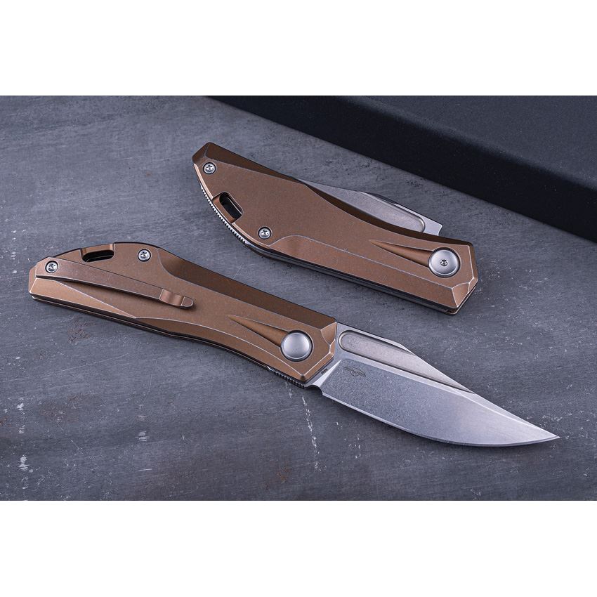 Real Steel 7042 Ventus Stonewash Slip Joint Knife Bronze Stonewash Ti Handles