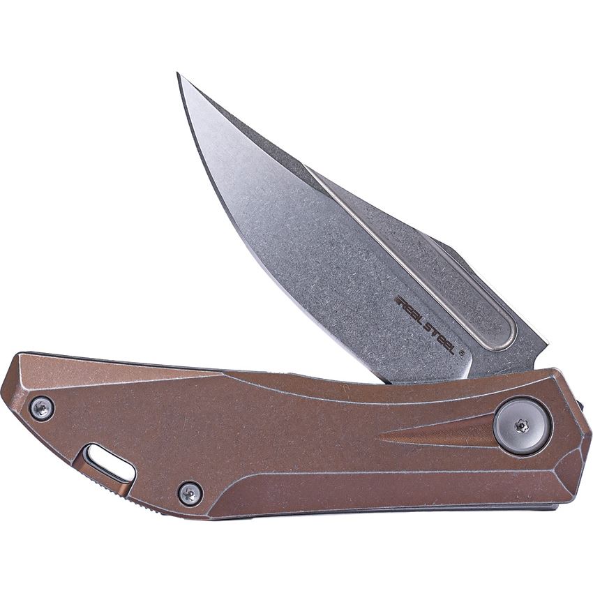 Real Steel 7042 Ventus Stonewash Slip Joint Knife Bronze Stonewash Ti Handles