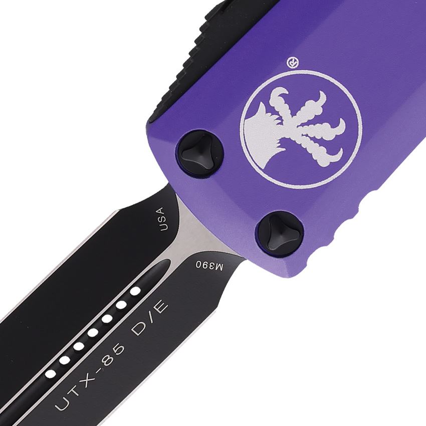 Microtech 2321PU Auto UTX-85 Black Double Edge Dagger OTF Knife Purple Handles