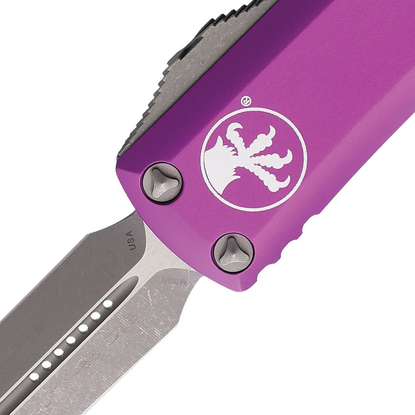 Microtech 23210APVI Auto UTX-85 Apocalyptic Double Edge Dagger OTF Knife Violet Handles