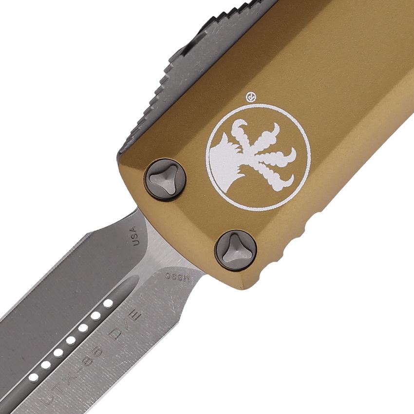 Microtech 23210APTA Auto UTX-85 Apocalyptic Double Edge Dagger OTF Knife Tan Handles