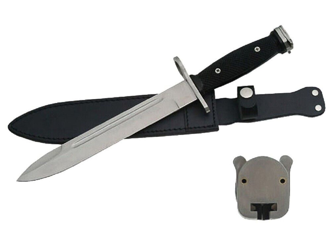 Tactical US Military Combat Trench Knife with Black Leather Sheath - Ultimate Survival Gear